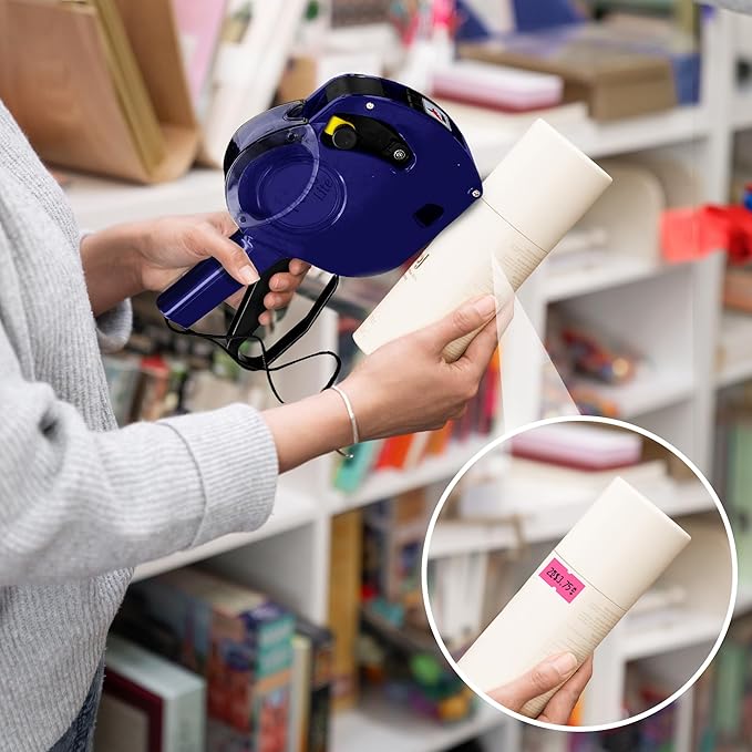 Perco Lite 1 Line Price Gun with Labels Kit - Includes 3 White Rolls, 3 Fluorescent Pink Rolls, 2 Ink Rollers, 1 Ink roll and Labels Pre-Loaded