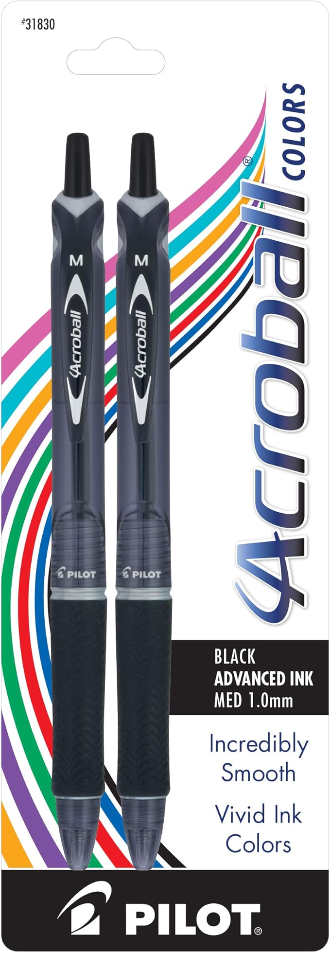 PILOT Acroball Colors Advanced Ink Refillable & Retractable Ball Point Pens, Medium Point, Black Ink, 2-Pack (31830)