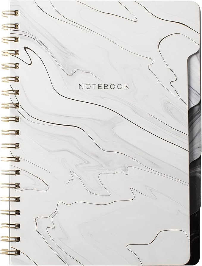 Fringe Studio Large Tab Notebook,Marble Gray, Flexible Paperback Cover, College Ruled, 5 Subject/Die-Cut Dividers, Notebook, 7.25" X 10", 180 Lined Pages (343005), Multicolor