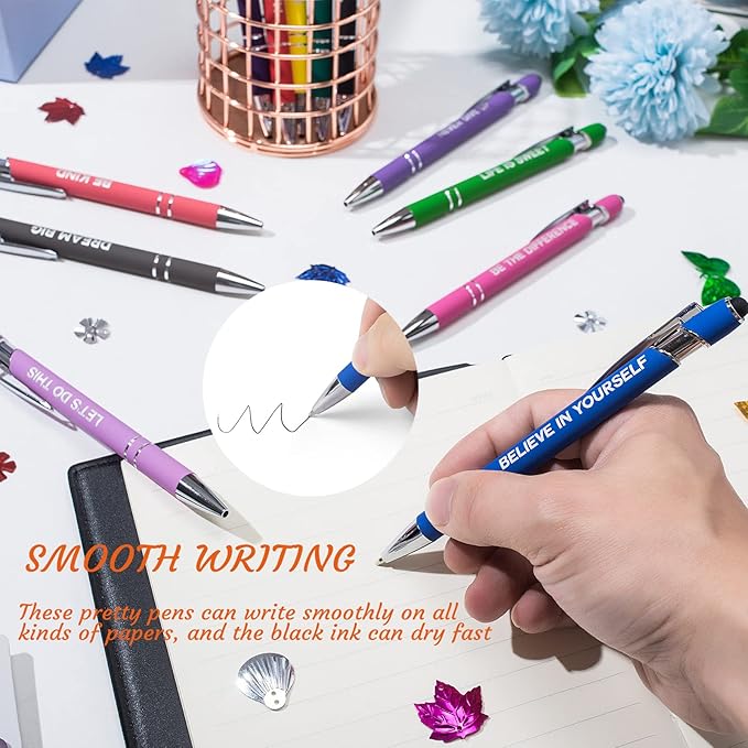 12 Pieces Motivational Inspirational Quotes Snarky Screen Touch Stylus Ballpoint Pens, Office Encouraging Scriptures, Black Ink