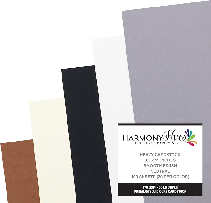 Cardstock 8.5 x 11 Paper Pack - 65lb Smooth Card Stock for Crafts, Cardmaking, Printers - 100 Scrapbook Sheets, 5 Assorted Colors - Double Sided with Solid Core, Neutral
