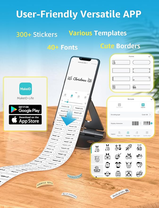 MakeID Label Maker Tape - 9mm Self-Adhesive Sticker Label Tape Refill Compatible with MakeID L1 Label Machine - Waterproof 6-Layer Laminated Film, Split-Back Design - 0.35"x13' (9mm x 4m)