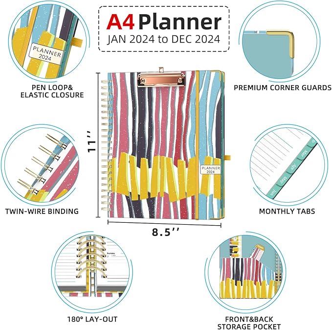 Weekly Planner Spiral Bound Jan. - Dec. 2024 Monthly Planners 2024-2025 8.5 x 11