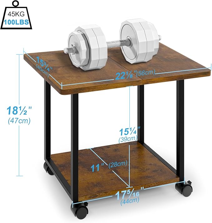 MARTY 22"x15.75" Large Under Desk Printer Stand with Storage Shelf 2-Tier Rolling Printer Cart with Wheels Printer Table for Home Office Heavy Duty Storage Rack for Scanner Fax Machine, Rustic Brown