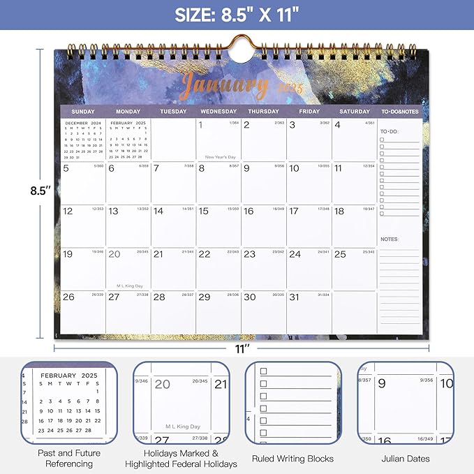 Lbylyhxc 2025-2026 Calendar - 18 Monthly Wall Calendar 2025-2026 from January 2025 to June 2026, 11 x 8.5 Inches.Thick Paper with Julian Dates and Block for New Year and Christmas Presents (2025-2026 wall calendar inks)