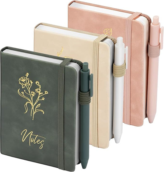 3 Pack Pocket Journaling Notebooks, A6 Small Notebook For Note Taking Journaling Notebooks Journals For Writing Mini Note Pads With Pen Holder 120 Pages 100 GSM Thick Paper,Geen,Pink,Khaki