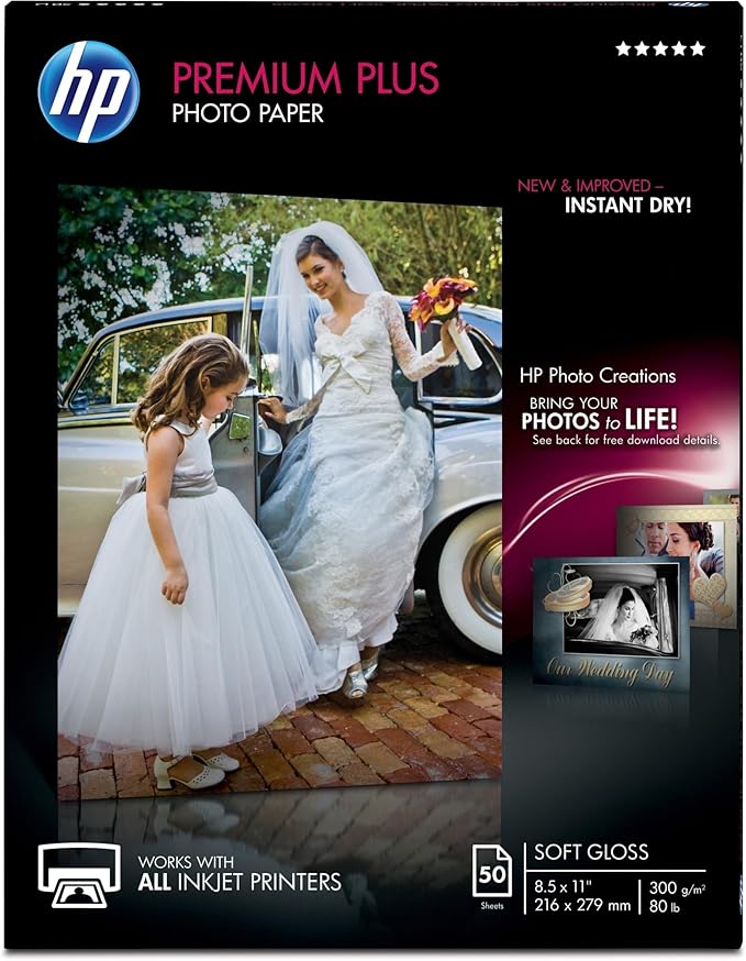 HP Premium Plus Photo Paper, Satin, 8.5x11 in, 50 sheets (CR667A)