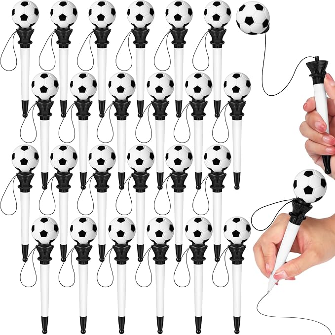 Lincia 24 Pcs Sport Funny Pen Hoop Ballpoint Novelty Bulk Plastic Sports Soccer Basketball Baseball Football Tennis Golf Themed Pen for Birthday Party School Award Party Favor Supplies(Soccer)
