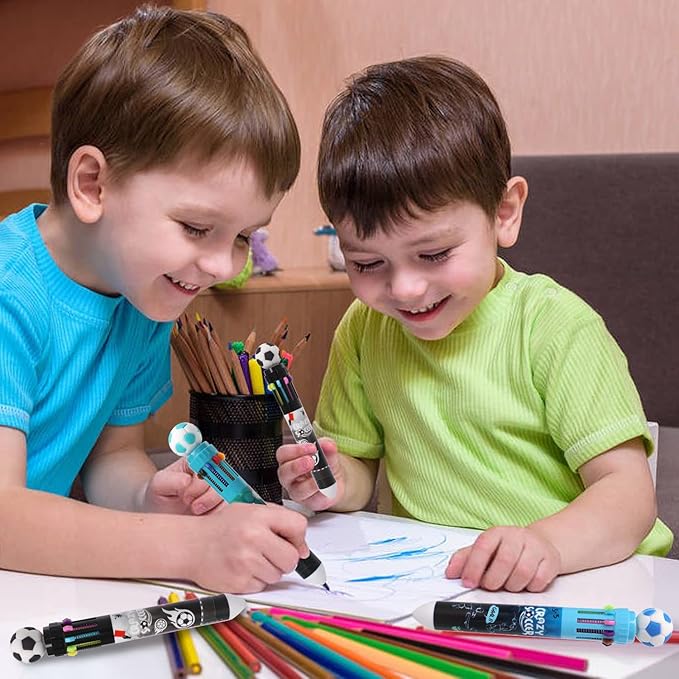 Multicolor Ballpoint Pen 0.7 mm, 10-in-1 Colored Pens Fine Point Retractable World Cup Soccer Ballpoint Pens for Office School Supplies Students Kids Gifts, 6 Pack