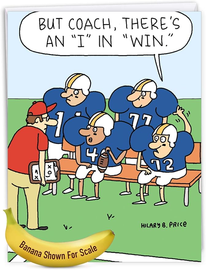 NobleWorks - 1 Jumbo Football Coach Thank You Greeting Card From US with Envelope (Big 8.5 x 11 Inch) Sports Athlete Gratitude, Oversize Notecard for School Teacher, Mentor - Team Talk J6960TYG-US