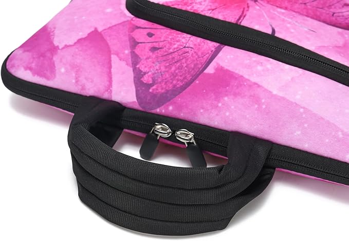 11.6 12 12.5 inch Laptop Sleeve Chromebook Case Ultrabook Case Notebook Sleeve Tablet Case Neoprene Handle Sleeve for Men Women, Two Pockets Fit Apple MacBook Air Samsung Acer HP DELL (Pink Butterfly)