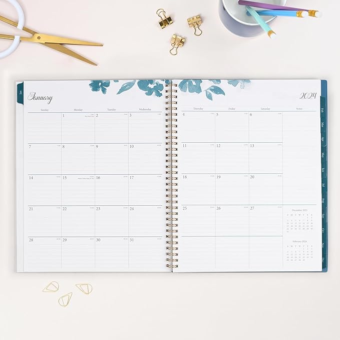 Blue Sky 2024 Weekly and Monthly Planner, January - December, 8.5" x 11", Frosted Cover, Wirebound, Bakah Blue (137261-24)