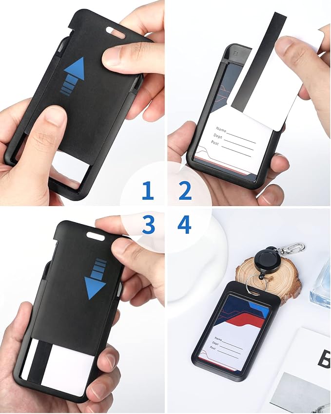 Uniclife 50 Pack Sliding ID Badge Holder Hard Black Vertical Plastic Card Case Protector Pouch with Clear Window for Office School ID Credit Cards Proximity Key Cards Driver’s Licenses and Passes