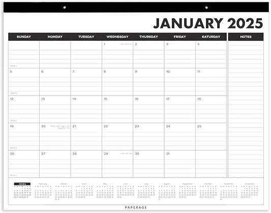 PAPERAGE Calendar 2025-12 Month (Black), Minimalist Wall and Desk Calendar with Monthly Views and Yearly Plans – Large (17 in x 22 in)