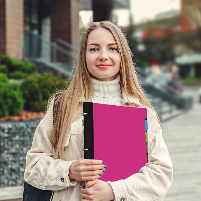 Pivotable Refillable Notebook, 3 Ring Binder Notebooks 1 Inch, Notebook with Dividers and Pockets, Folder Notebook, Flexible Binder, Soft Binders 3 Ring, Foldable Binder- Pink