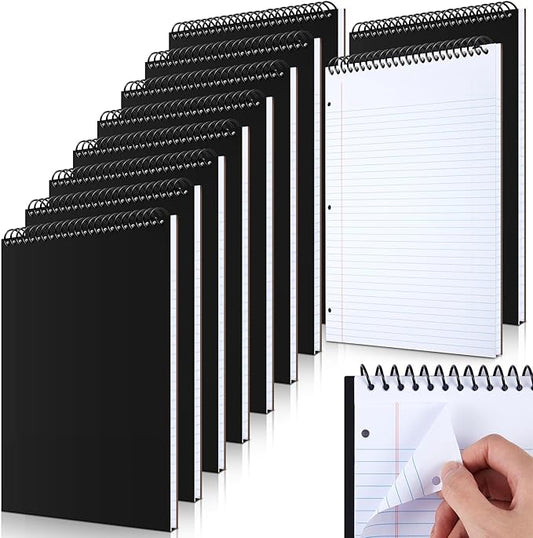 10 Pcs Legal Pads 3 Hole Punched Top Bound Spiral Notebook Tear Line for Easy Removal 8.5 x 11 in Hard Cardboard Paper College Ruled Notepad Spiral Note Pad for Office School (White)