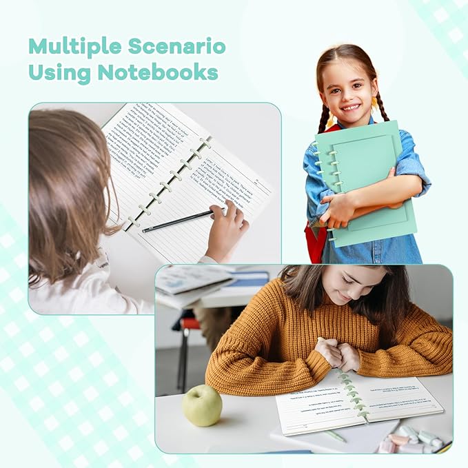 Discbound Notebook, 8-Disc Disbound Planner with Removable Pages, 180 Pages Spiral Notebook, Poly Cover Discbound Planner for Work, Travel, Note Taking(With Index Sticker),Green,A5