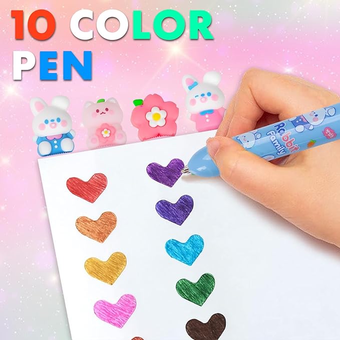 Multicolor Ballpoint Pen 0.7 mm, 10-in-1 Colored Pens Fine Point Retractable Cute Cartoon Ballpoint Pens for Office School Supplies Students Kids Gifts, 6 Pack