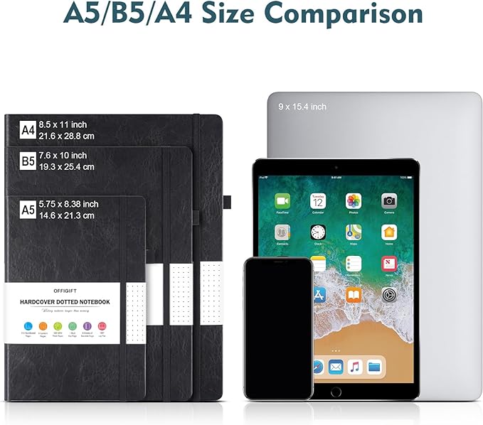 Bullet Dotted Journal, Large A4 Hardcover Leather Journal, 312 Numbered Pages Thick Journal, 100gsm No Bleed Paper Dot Grid Notebook for Women Men, 8.5'' × 11'', Grey Blue