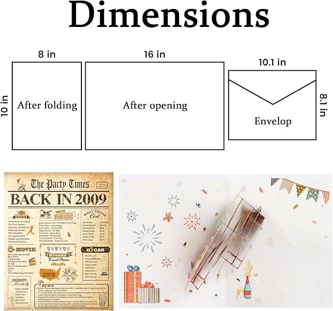 16th Birthday Card for Girls Boys, 3D Pop Up 16th Birthday Gifts Cards, Happy 16 Birthdays Decorations for 16 Year Old Son Daughter, Funny Back In 2009, Classy Vintage