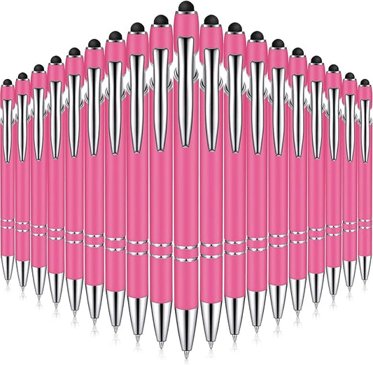 Zonon 38 Pieces Rubberized Ballpoint Pen with Stylus Tip Stylish Metal Pen Capactive Styli with Soft Rubberized Grip, Black Ink for Most Devices(Hot Pink)