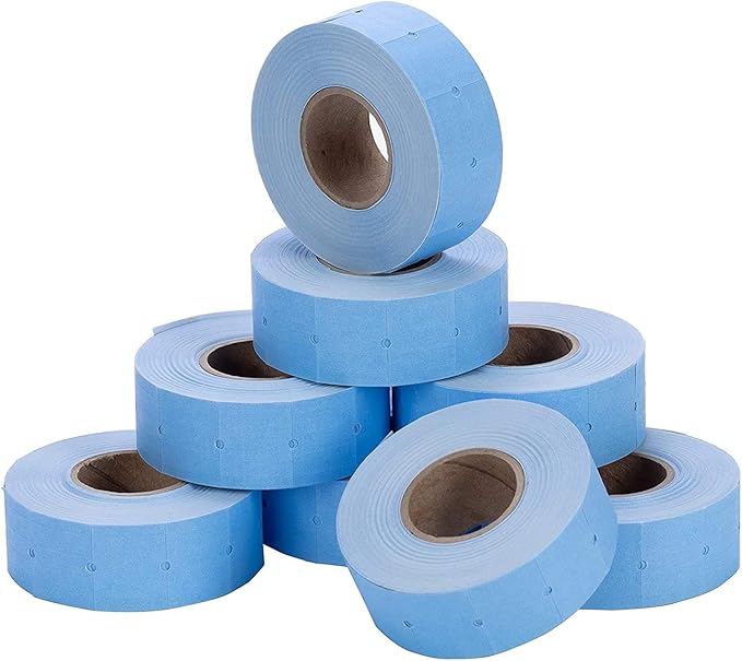 Perco 2 Line Blue Labels - 8 Rolls, 1 Sleeve, 6,000 Blank Price and Date Gun Labels for Perco 2 Line Price and Date Guns - Made in USA
