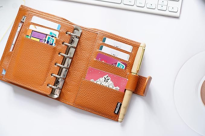 Moterm Pocket Regular Rings Planner - Genuine Leather Binder Organizer (Pebble-Burnt Orange, 19mm Ring)