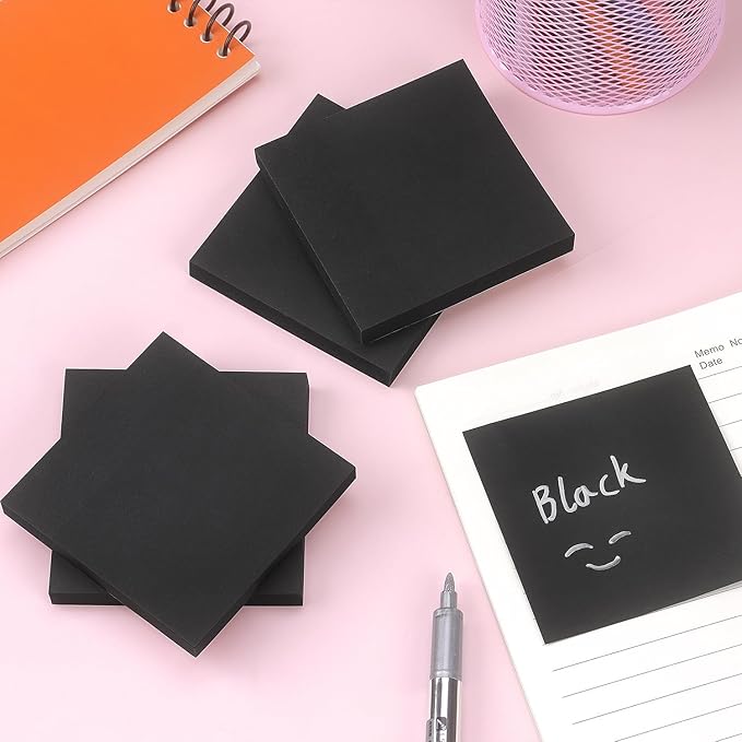 Sticky Notes 3x3 Self-Stick Notes Bright Colors Sticky Notes 4 Pads 90 Sheets/Pad (Black)