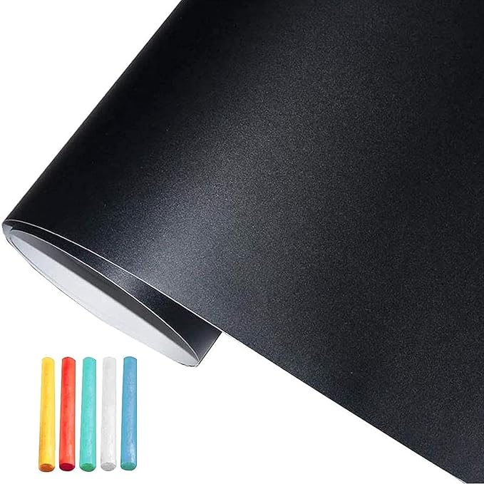 Chalkboard Wallpaper Stick and Peel: DIY Your Own Unique First Day of School Board Classroom Chalk Board Paint Self Adhesive Wall Paper with 8 Colorful Chalks (Black,17.5" x 157.5")
