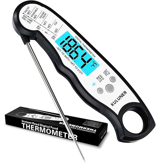 TP-01 Waterproof Digital Instant Read Meat Thermometer with 4.6 Folding Probe Backlight Calibration Function for Cooking Food Candy, BBQ Grill, Liquids,Beef(White)