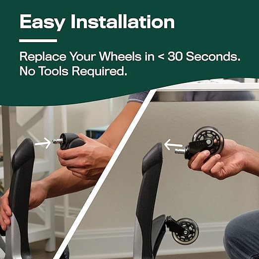 The Original Rollerblade Office Chair Wheels (As Seen On PBS) - Incredibly Smooth & Quiet Rolling Casters - Safe for Hardwood Floors & Carpet - Easy Installation with Universal Fit - Set of 5 - Black