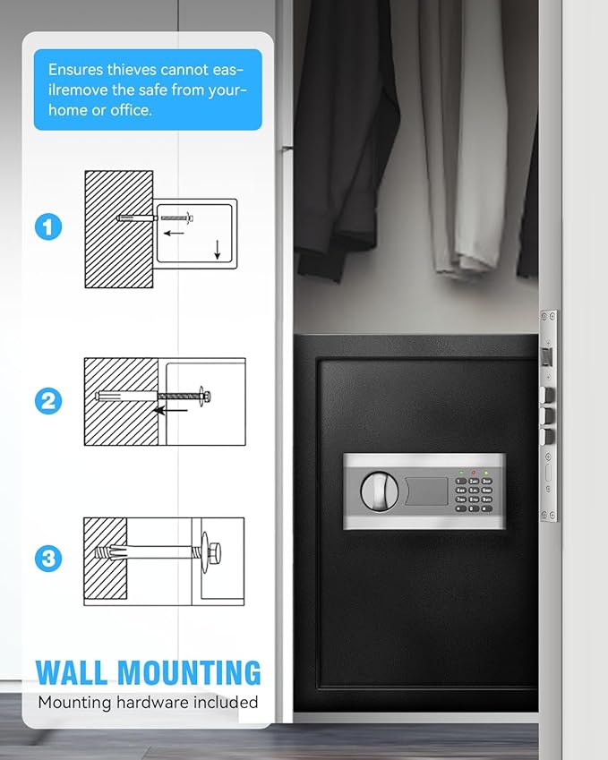 2.5 Cu Home Safe Box, Durable Digital Safe with Movable Partition, Smart Alarm, Silent Keypad Mode, and Motion Sensor Lights for Home, Office, Dorm, and Hotel Use