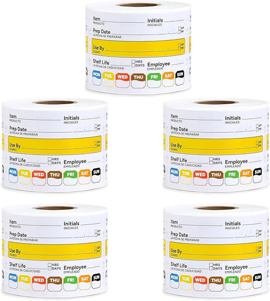 Restaurant Quality Shelf Life Food Rotation Labels, 2” x 3” Self-Adhesive Removable Freezer Food Labels Stickers, Perfect for Reusable Containers, Easy to Remove, Food Safety Date Sticker (5 PCS)