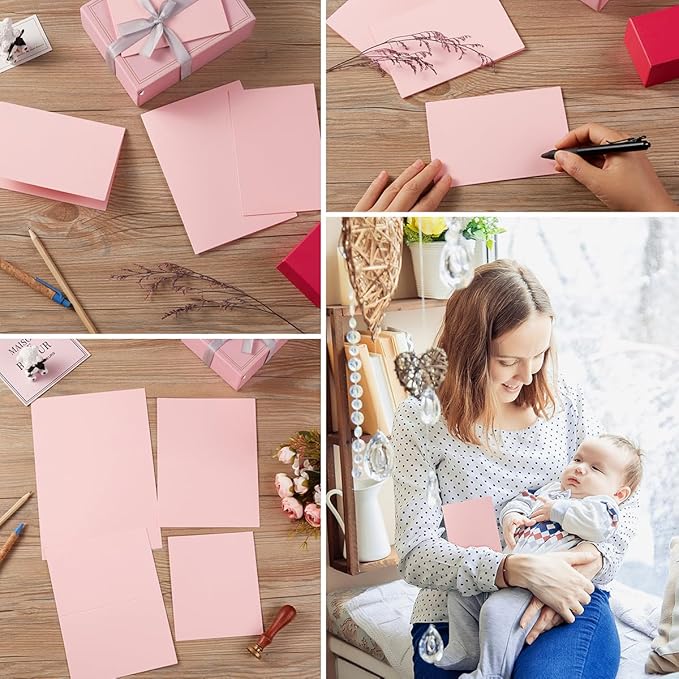 50 Pack Blank Cards Folded Cardstock Thank You Blank Greeting Cards for Invitations, Wedding, Greeting Cards, All Occasion DIY (Pink, 4x6)