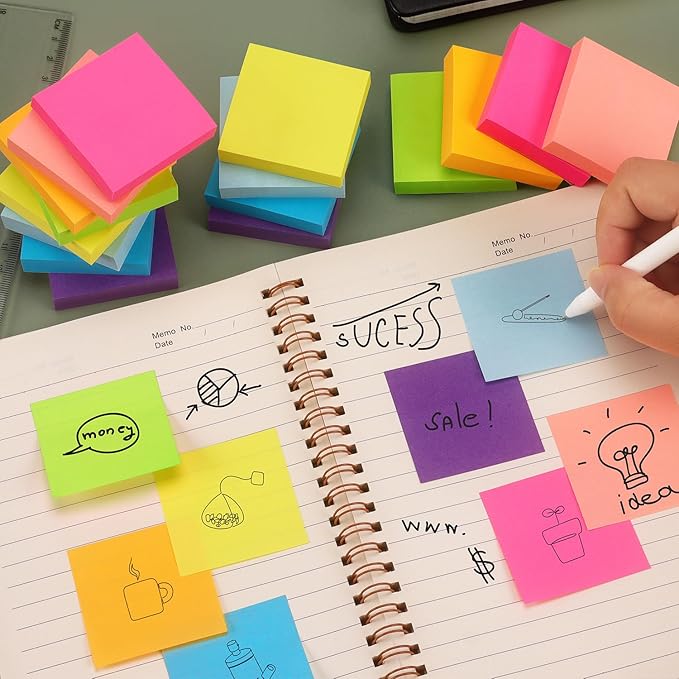 Eastern Wolf Sticky Notes 2x2 Self-Stick Notes 8 Bright Multi Colors Sticky Notes 16 Pads 100 Sheet/Pad