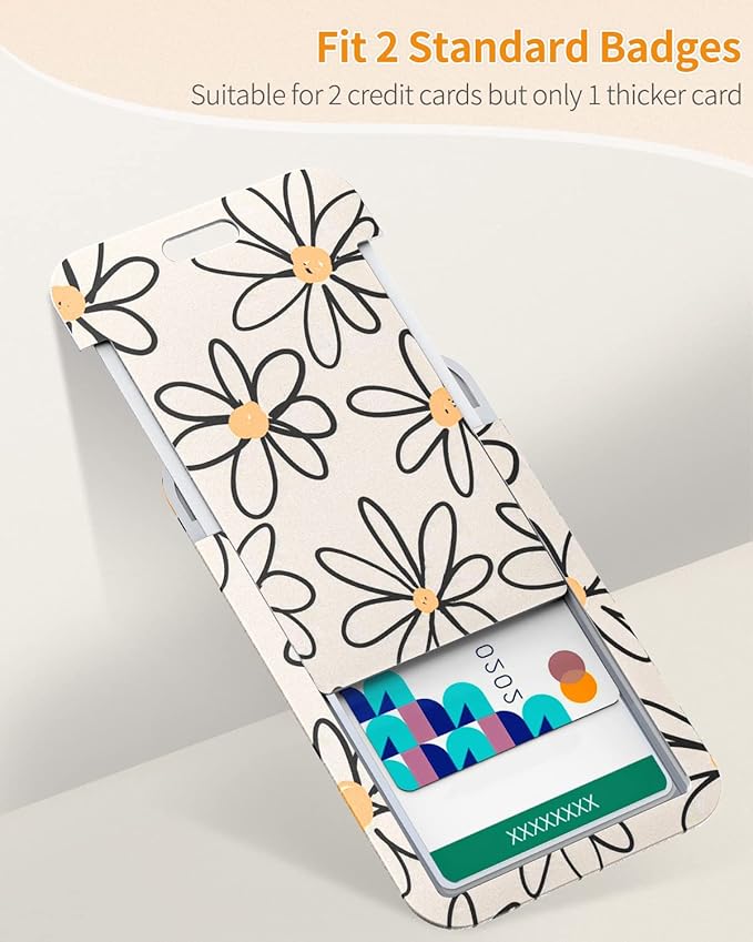 Uniclife Floral Sliding Badge Holder White Flower Plastic Case with Retractable Badge Reel Carabiner Clip & Detachable Lanyard Strap Fashionable Vertical Card Protector for Women Nurse Teacher Student