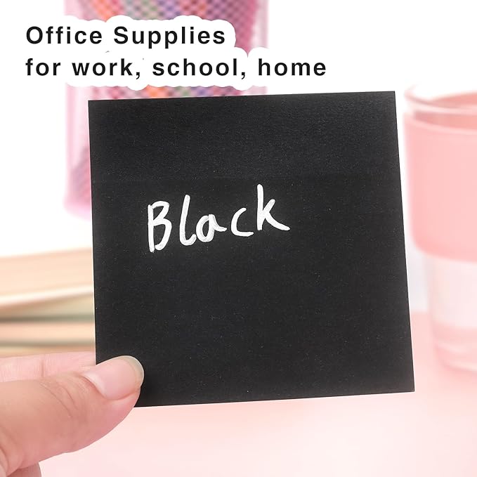 Sticky Notes 3x3 Self-Stick Notes Bright Colors Sticky Notes 4 Pads 90 Sheets/Pad (Black)