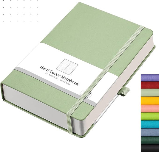 AHGXG Bullet Dotted Journal - 320 Numbered Pages Dot Grid Notebook A5 Thick Journal, 100gsm Thick Dotted Paper, Leather Hardcover,Inner Pocket, 5.75'' × 8.38''-LightGreen