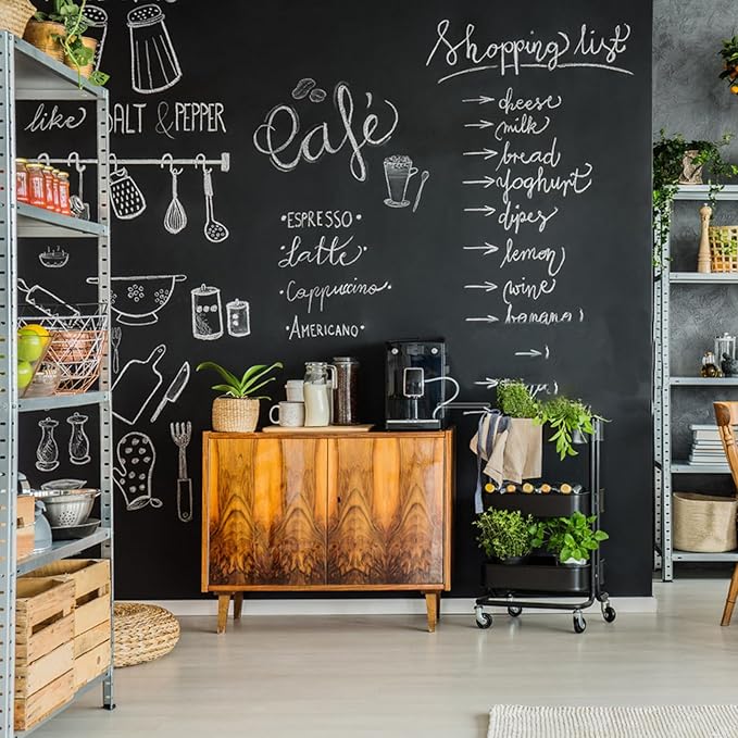 Chalkboard Wallpaper Stick and Peel(1.48ft.x6.5ft.) Chalk Board Wall Paper Chalk Paint Removable Renovate Blackboard Sticker with 5 Chalks for Home&Office Wall Board Sign(17.7 * 79Inches)