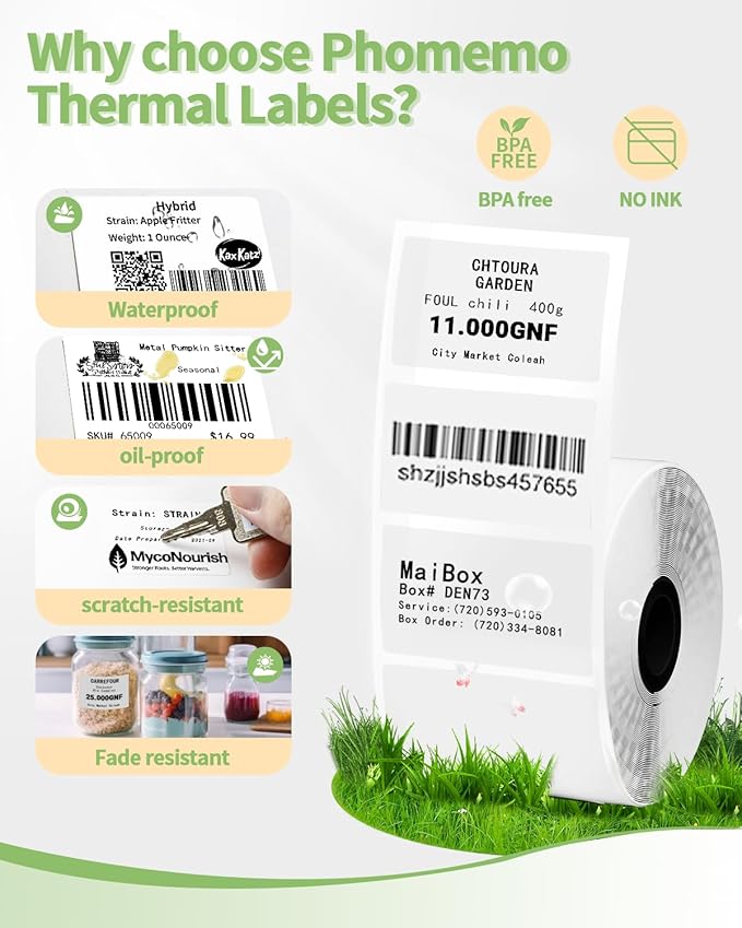 3 Roll Thermal Labels for Phomemo M110/M221/M220/M120/M200/M110S Label pirnters,1.18" x 0.79" (30x20mm),Tape Self-Adhesive Thermal Paper for Barcode,QR Code,320 Labels/Roll Black on White
