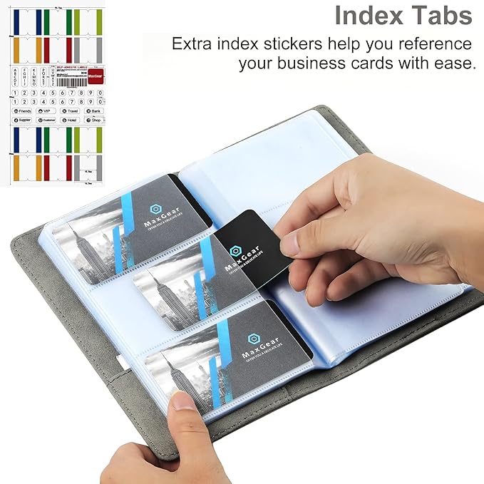 MaxGear Business Card Organizer, 240 Cards Book Portable Business Card Holder for Men & Women, Professional PU Credit Cards Binder File Storage, Dark Gray