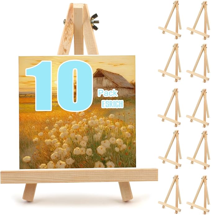 10PCS 9 Inch Wood Easels, Tripod, Painting Party Easel, Kids Student Tabletop Easels for Painting, Easel Stand for Painting Canvases, Portable Canvas Photo Picture Sign Holder.