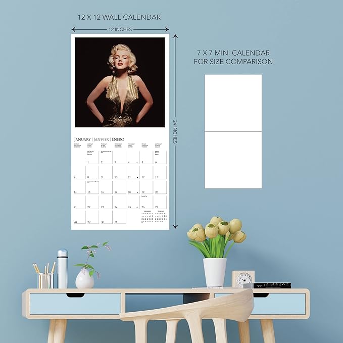 Graphique 2024 Marilyn Monroe Wall Calendar | 12” x 12” | Thick Paper | Home & Office Organizer | Large Monthly Grid | 3 Languages & Marked Holidays | 4 Month Preview Page for 2025