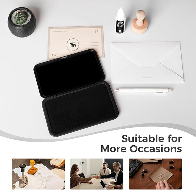 Large Stamp Pad Kit (1oz Ink Included) - 3.50"x 6.25", Magnetic Lid, Premium Quality Felt Stamp Pad (Black)