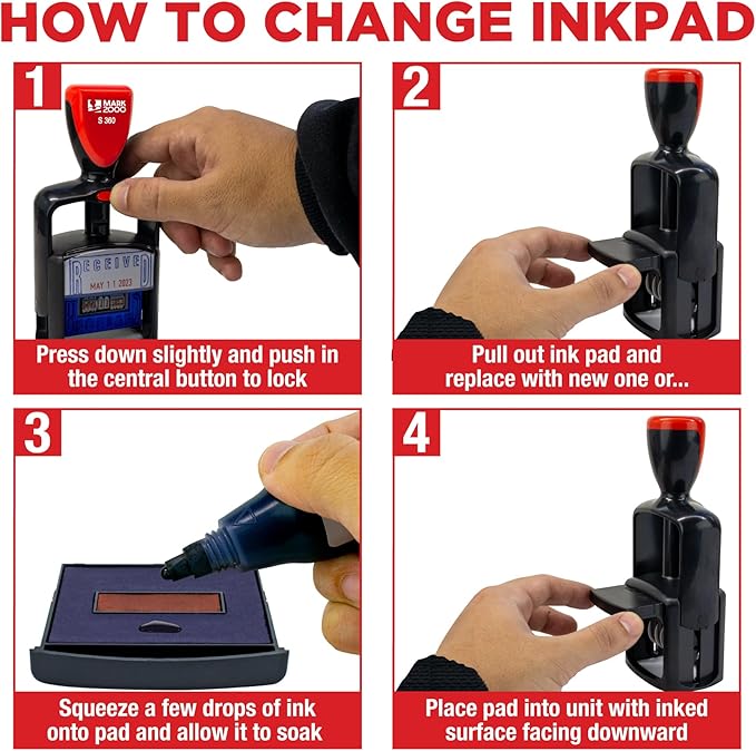 Self-Inking Rubber Date Office Stamp with E-Mailed Phrase - Blue Ink & Date Red Ink - 12-Year Band