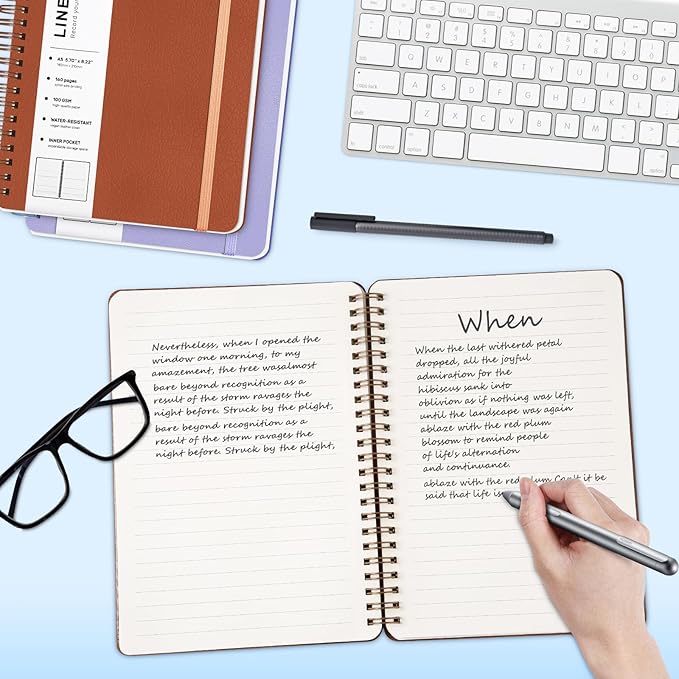 ABERLLS Brown Lined Spiral Journal Notebook with 160 Pages, 8×5.7in, A5 Spiral Notebook, Journaling Notebooks for Work, School, Women, Men, College Ruled Spiral Notebook, Hardcover Leather Journals