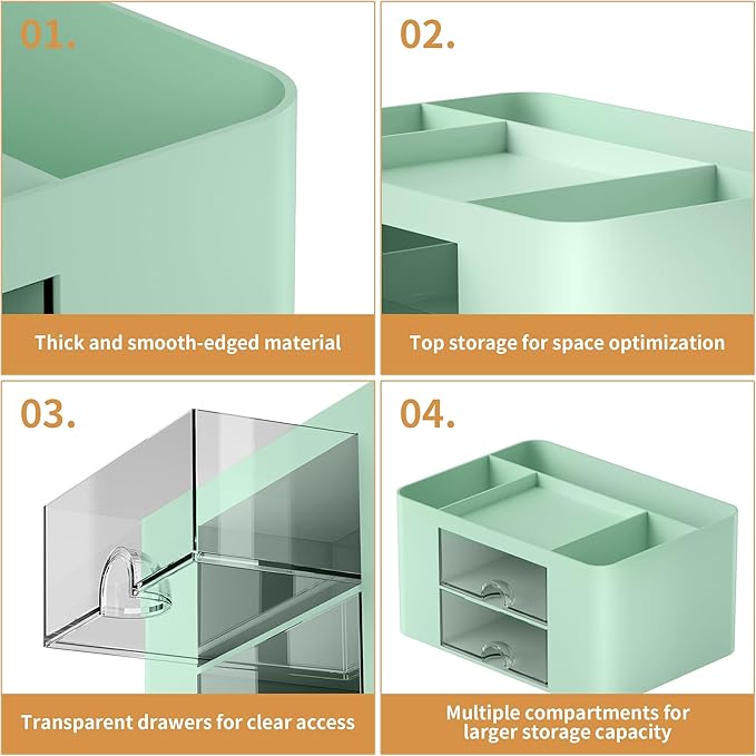 Marbrasse Pen Organizer with 2 Drawer, Multi-Functional Pencil Holder for Desk, Desk Organizers and Accessories with 5 Compartments + Drawer for Office Art Supplies (Green)