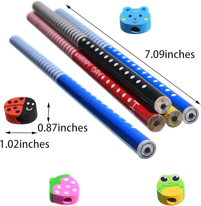 28PCS Pencils with Fruit Animal Top Eraser for Kids,Pencils with Assorted Cartoon Color Stripe Erasers Topper for Kids School Supplies and Children Prize Gifts (28)