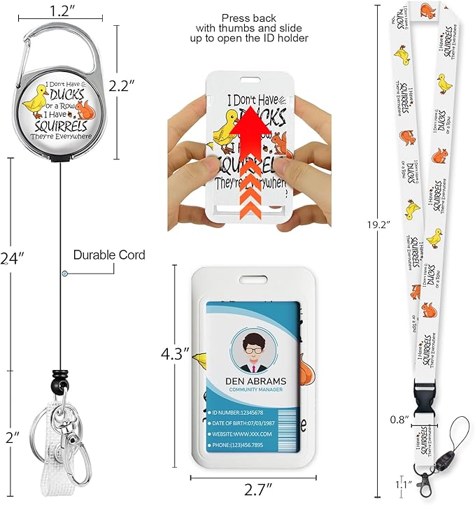 Lanyards for Id Badges, Cute Ducks Holder with Retractable Reel Clip, Funny Work Card Name Tag Keychain Lanyard Vertical ID Card Protector Cover Case for Women Nurse Doctor Teacher Student