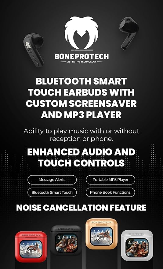 Bluetooth Smart Touch Earbuds, Customizable Screen Saver, MP3 Player, Control Social Media, Calls and messeges, ENC Noise Reduction, Built-in mic, Advanced V5.3 Technologies (White)
